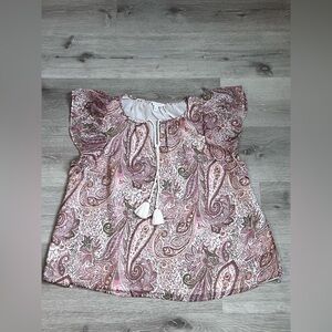Lucky Brand Pink Paisley Tassel Flutter Sleeve Top